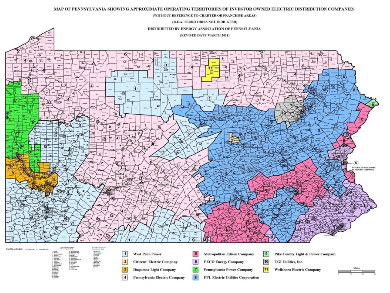PA Electric Utilities Service Areas, PA PUC Electric Power Outlook Report, 2021