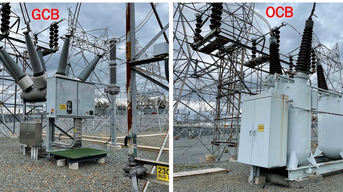 GCB vs OCB photo comparison Gas Circuit Breakers vs Oil Circuit Breakers Footprint